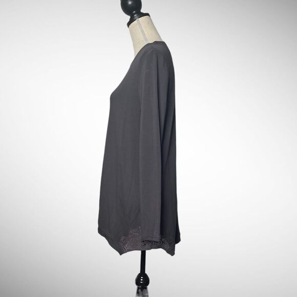 ModernSoul® Luxe French Terry Gray Lace-Trim Tunic Sweater - Picture 2 of 7
